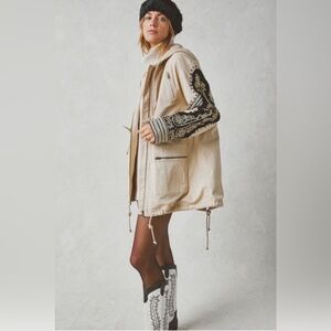 Free People Golden Quills Hooded Military Jacket Size Medium